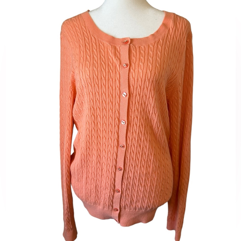 Tommy Hilfiger cable knit peach cardigan sweater L
